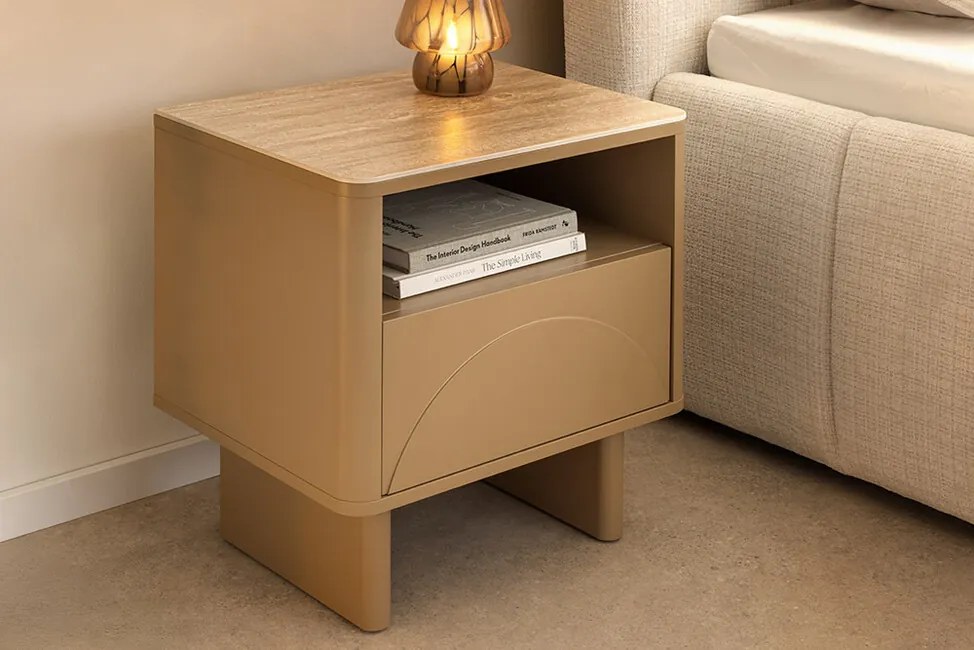 Nočný stolík Luna 50cm | Kašmír & Travertín