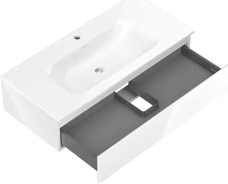 Mexen Orio, kúpeľňová skrinka 100 cm s umývadlom Vela, 1 zásuvka, biela lesklá, 91A10-10023-1-BF00-W23M00