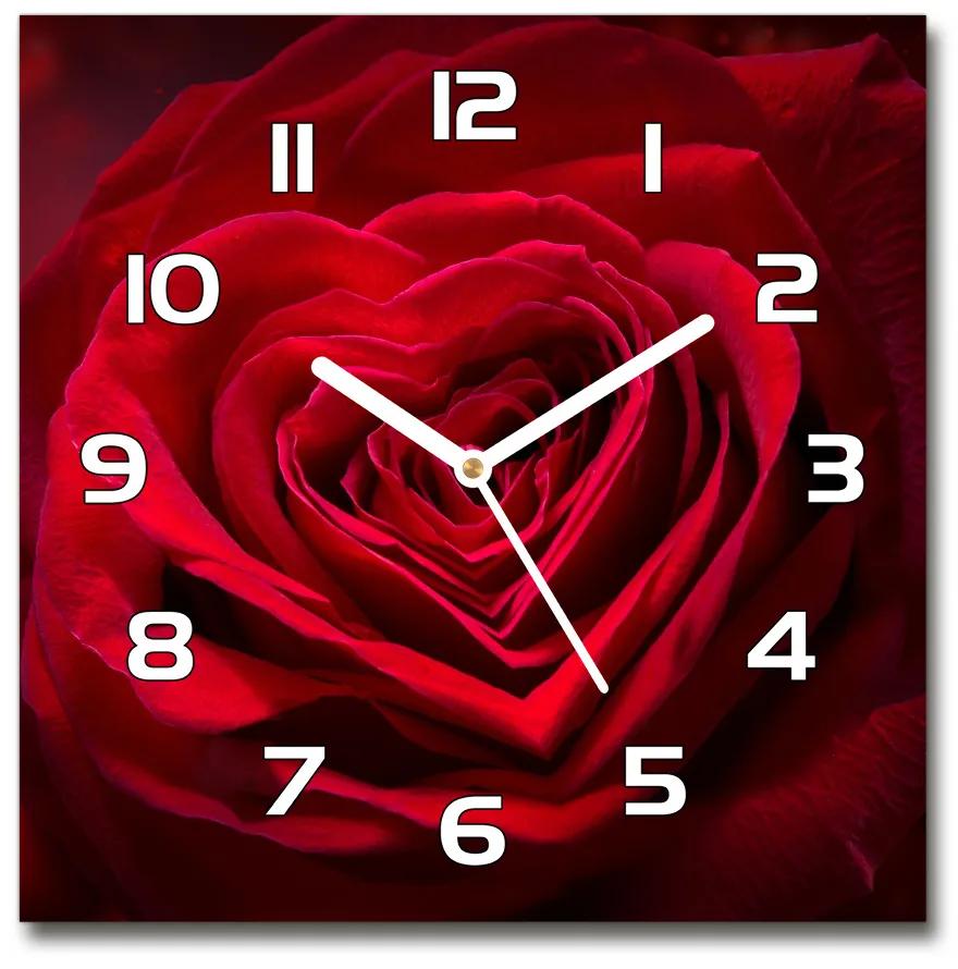 Sklenené hodiny štvorec Červená ruža srdce pl_zsk_30x30_f_75608886