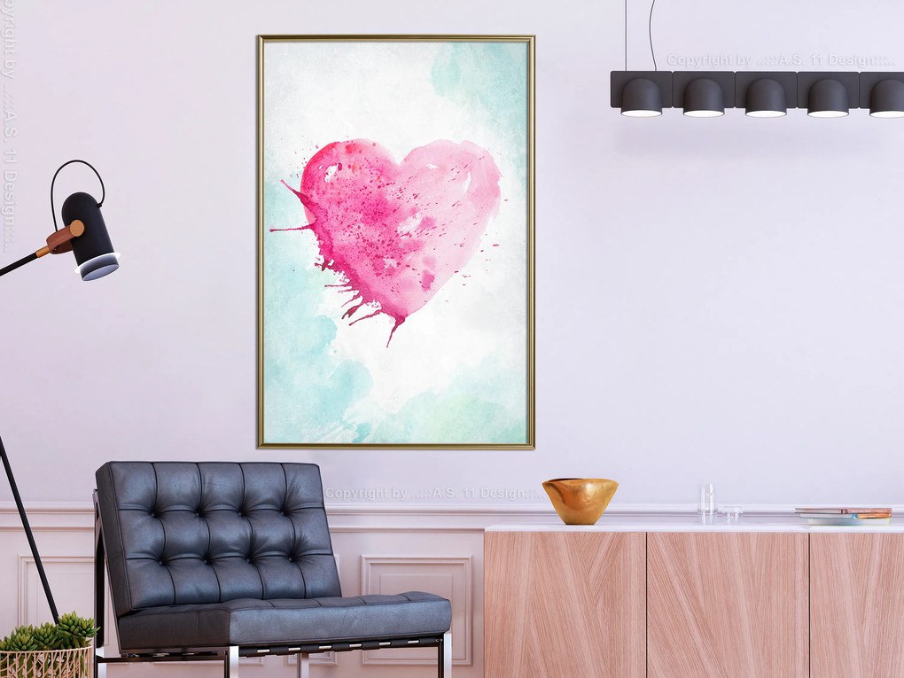 Artgeist Plagát - Watercolour Heart [Poster] Veľkosť: 30x45, Verzia: Čierny rám