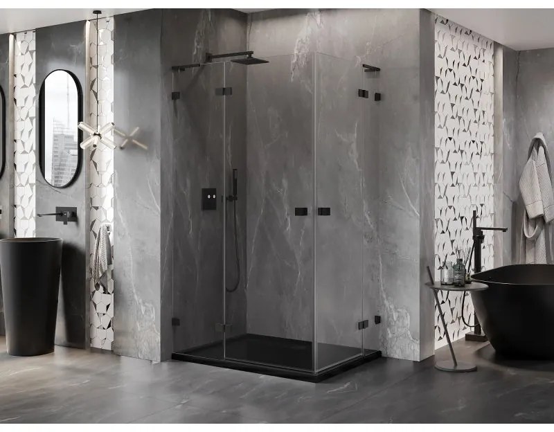 Mexen Lunar, L Duo výklopný sprchový kút 100 x 70 cm, 8mm číre sklo, čierny profil, 834L-100L-070P-70-00