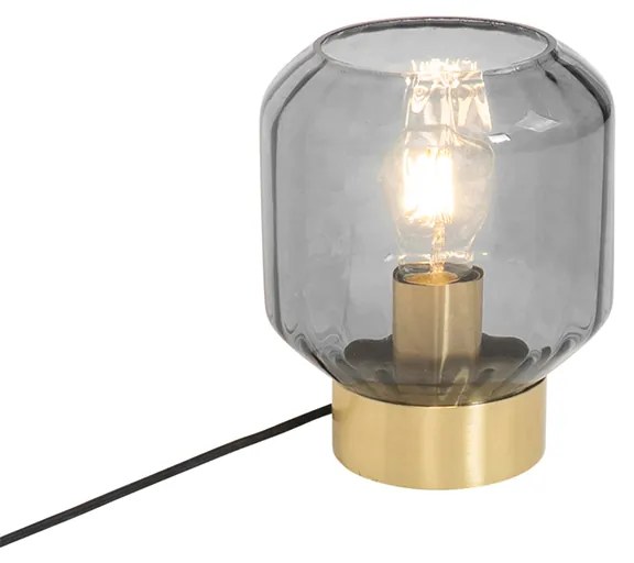 Moderná stolná lampa mosadz s dymovým sklom - Stiklo