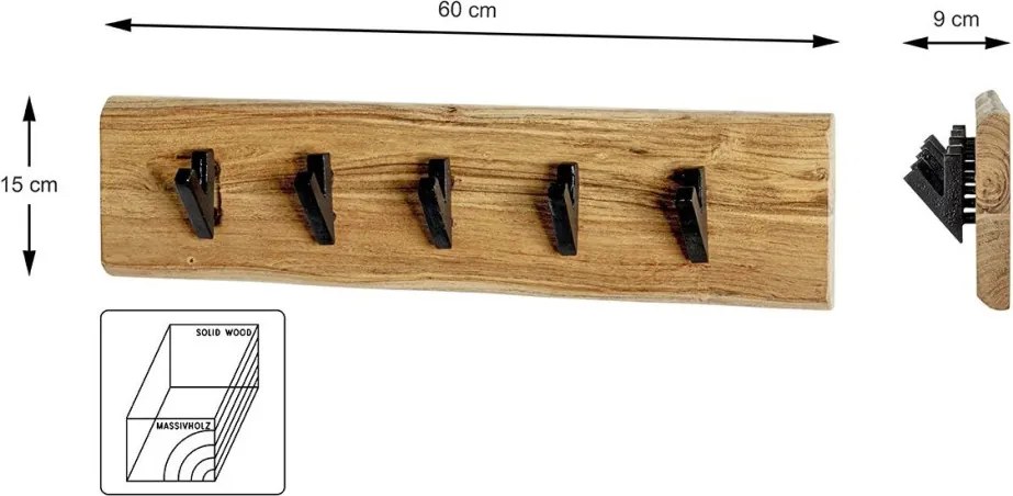 Věšiak na stenu Riviera, šírka 60 cm, masivna akácia