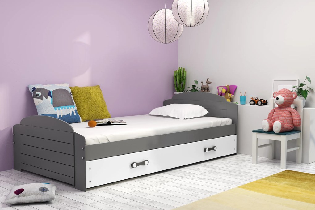 Interbeds Jednolôžková posteľ Lili2 Grafit pre teenagerov 200x90 s matracom a šuplíkom - biela