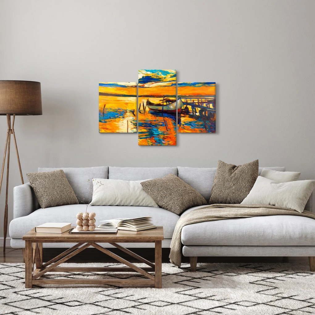 Obraz - Loďka pri západe slnka (90x60 cm)