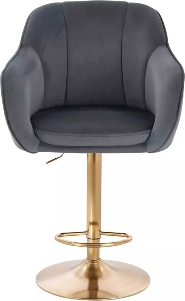 LuxuryForm DESIGN Barová stolička AVOLA VELUR na zlatom tanieri - tmavo šedá