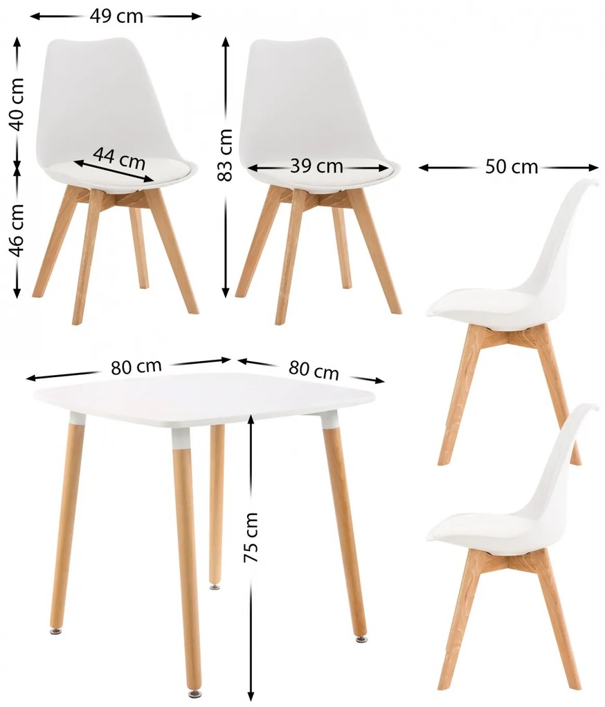 Jedálenska súprava stoličiek a stola Liborg (SET 4+1), biela