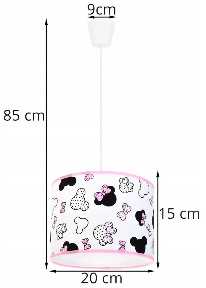 Detské závesné svietidlo Minnie, 1x textilné tienidlo so vzorom