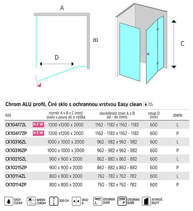 Mereo Novea, 1-krídlový sprchový kút 90x90 cm, štvorec, ľavé dvere a pevný diel, číre sklo, chrómový profil, MER-CK10215ZL