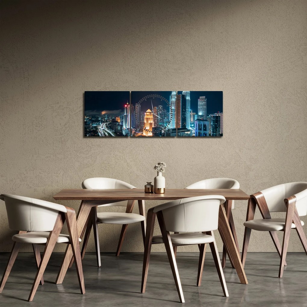 Obraz - Noc v Kuala Lumpur (s hodinami) (90x30 cm)