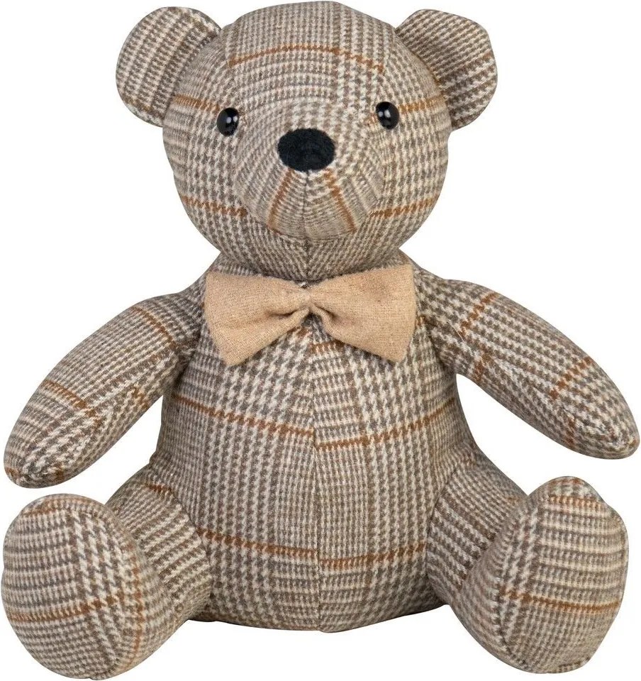 Zarážka k dverám kockovaný šedohnedý medvedík – 31*15*23 cm