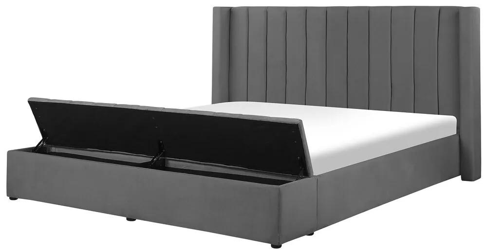 Zamatová vodná posteľ s úložným priestorom 180 x 200 cm sivá NOYERS Beliani