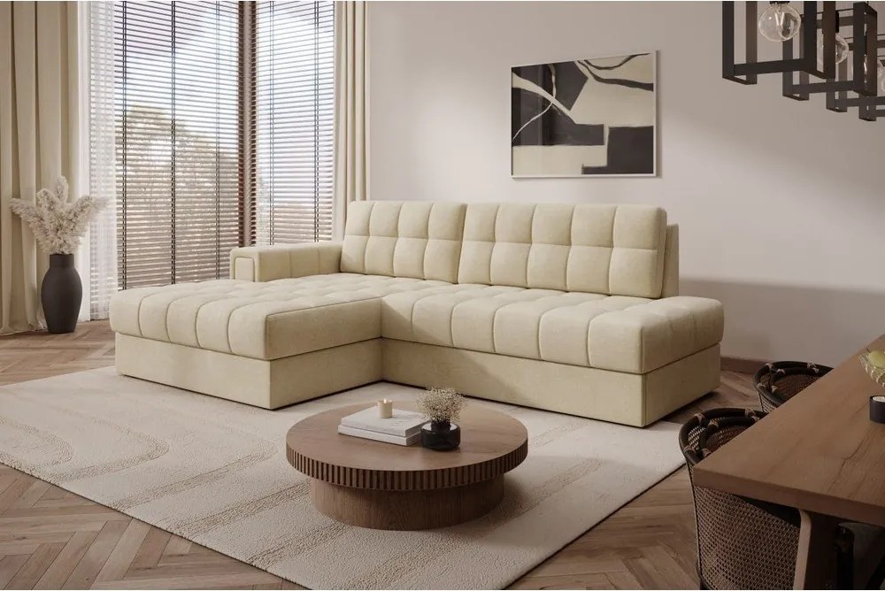 Svetlohnedá zamatová rozkladacia rohová pohovka (ľavý roh/s leňoškou) Blezalt – ELTAP