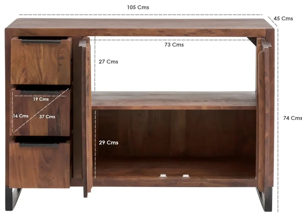 furniture-nabytek.cz - Masivní umyvadlová skříňka Sydney z akácie, lakovaná, hnědá – 105×45×74 cm