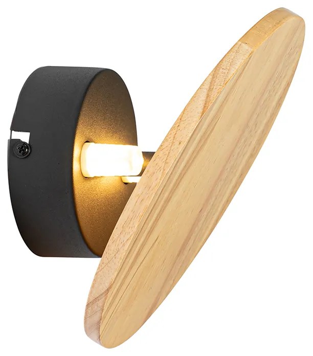 Rustikálna nástenná lampa okrúhla drevená - Pulley