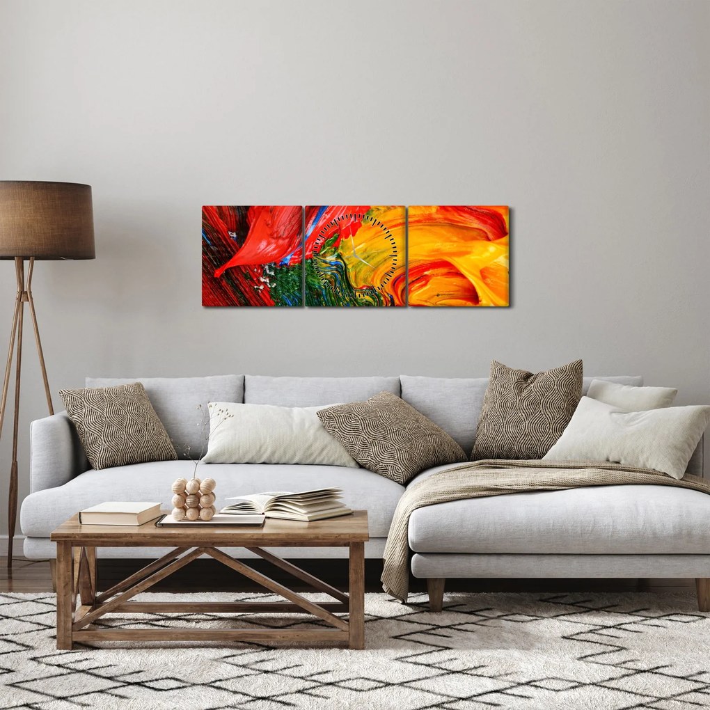Obraz - Modrenie abstrakcie štetcom (s hodinami) (90x30 cm)