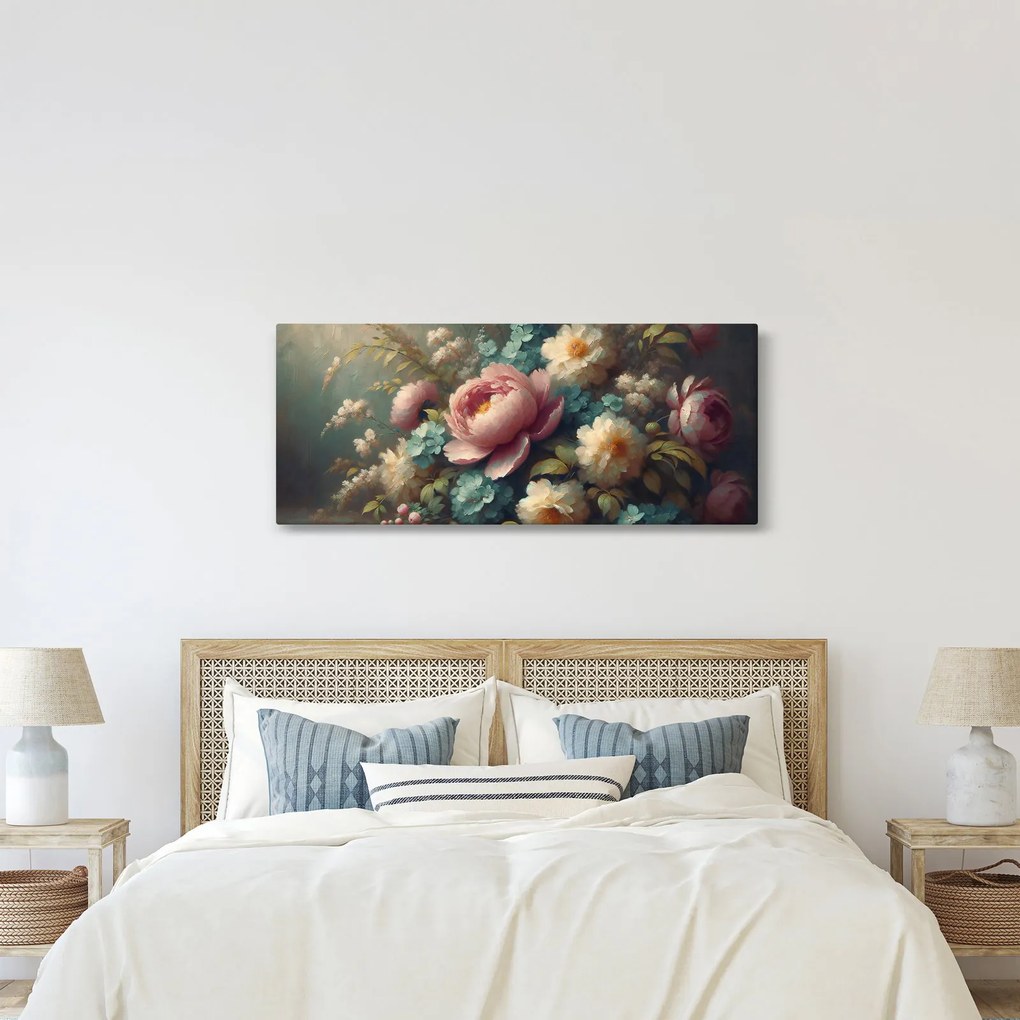 Obraz - Zátišie s kvetmi - maľba (120x50 cm)