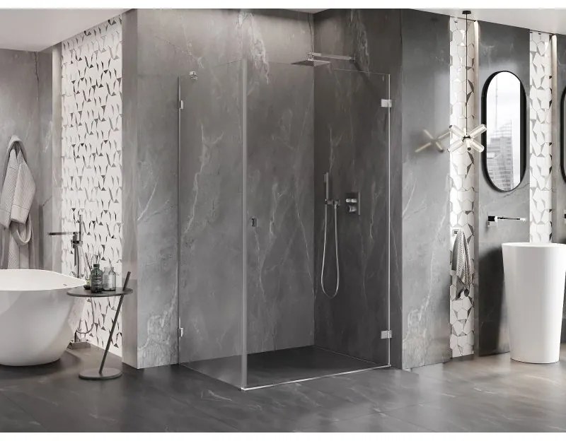 Mexen Lunar-B, pravostranný výklopný sprchový kút 95 x 80 cm, 8mm číre sklo, chrómový profil, 832-095-080-01-00-P