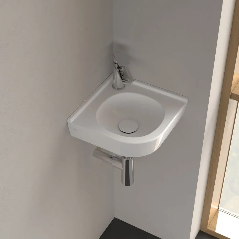 VILLEROY &amp; BOCH O.novo Compact rohové závesné umývadielko s otvorom, bez prepadu, 450 x 400 mm, biela alpská, 73103301