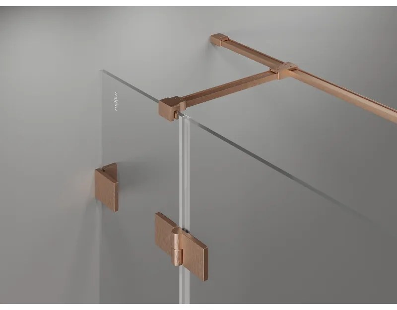 Mexen Lunar T, sklápací sprchový kút ľavý 130 x 120 cm, 8mm číre sklo, profil medená matná, 834T-130-120-65-00-L