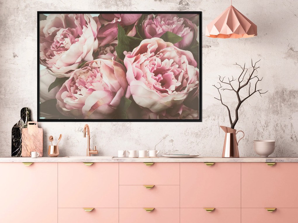 Artgeist Plagát - Pink Peonies [Poster] Veľkosť: 60x40, Verzia: Čierny rám s passe-partout