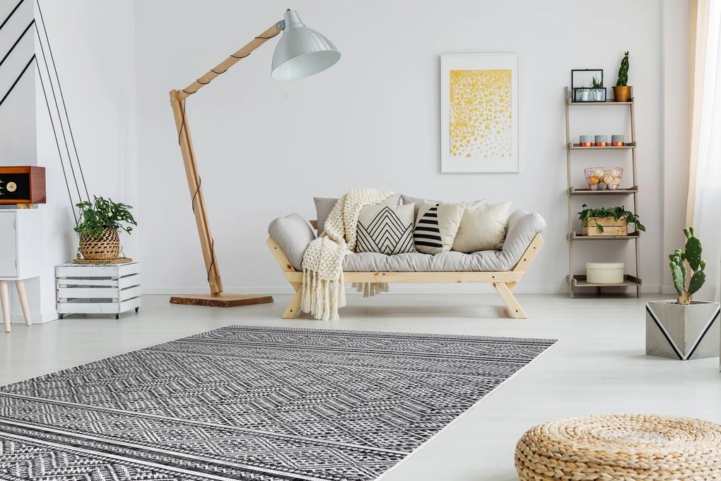 Koberec SISAL SION cikcak, diamanty BOHO 22168 ploché tkanie čierna / ecru Veľkosť: 80x150 cm