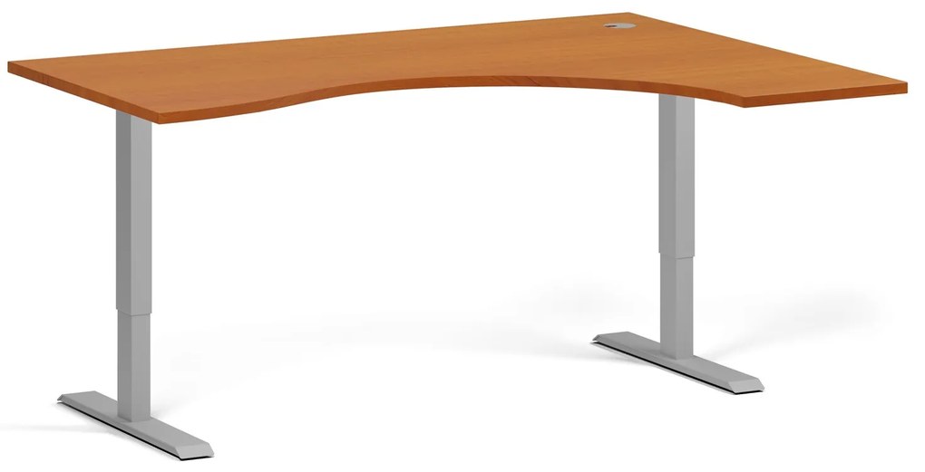 Ergonomický výškovo nastaviteľný stôl, 160x120 cm, 2 motory, L/P, sivá podnož, čerešňa