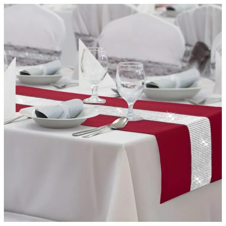 Behúň na stôl Glamour so zirkónmi farby bordovej 40x110 cm - PostelnePrehozy.sk