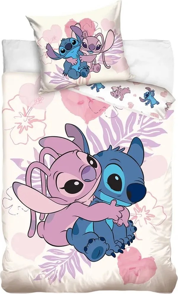 Bavlnené posteľné obliečky Lilo & Stitch – Nerozlučná dvojka Stitch a Angel - 100% bavlna - 70x90 cm + 140x200 cm