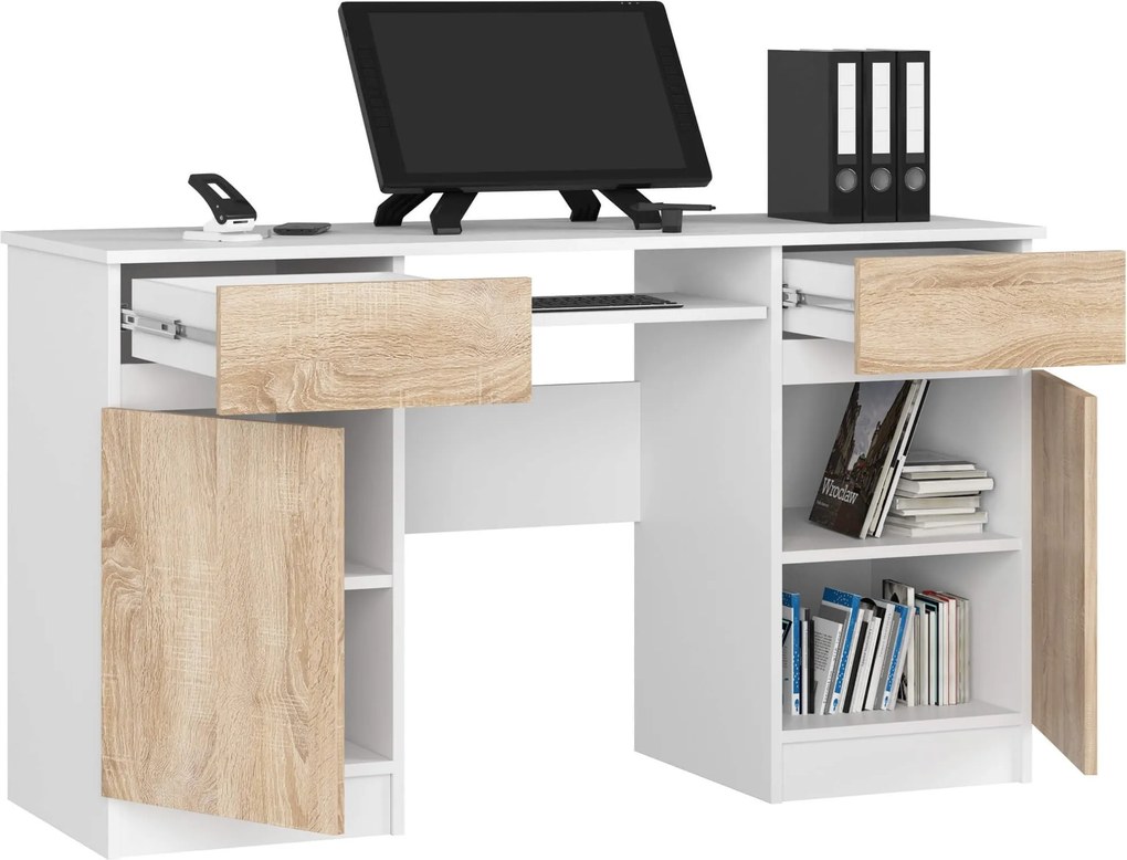 Písací stôl A5 135 cm biely/dub sonoma