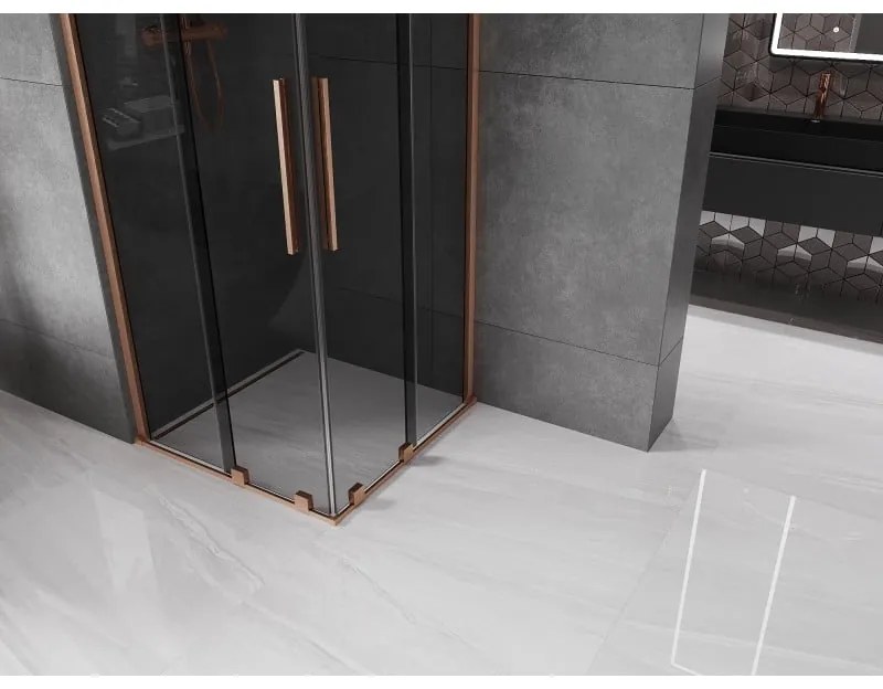 Mexen Velar Duo, sprchový kút s posuvnými dverami 100 x 100 cm, 8mm šedé sklo, medená matná, 871-100-100-42-65