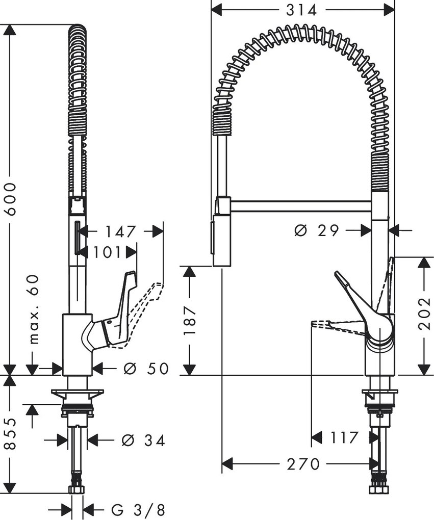 Hansgrohe Cento, páková kuchynská batéria XXL, Semi-Pro, 2jet, chrómová, HAN-14806000
