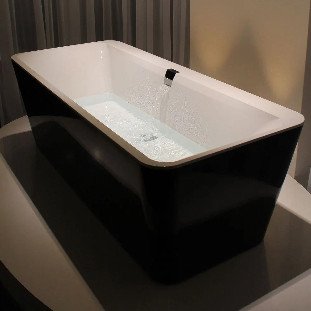 VILLEROY & BOCH Squaro Edge 12 Excellence voľne stojaca vaňa z materiálu Quaryl (bez spoja medzi panelom a vaňou), odtok v strede, s napúšťaním cez prepad, 1800 x 800 x 620 mm, Colour on Demand, Stone White, UBQ180SQE9T2BCV-RW
