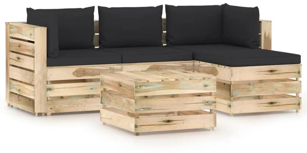 vidaXL 5-dielna sedacia súprava+podložky, zelená, impregnované drevo