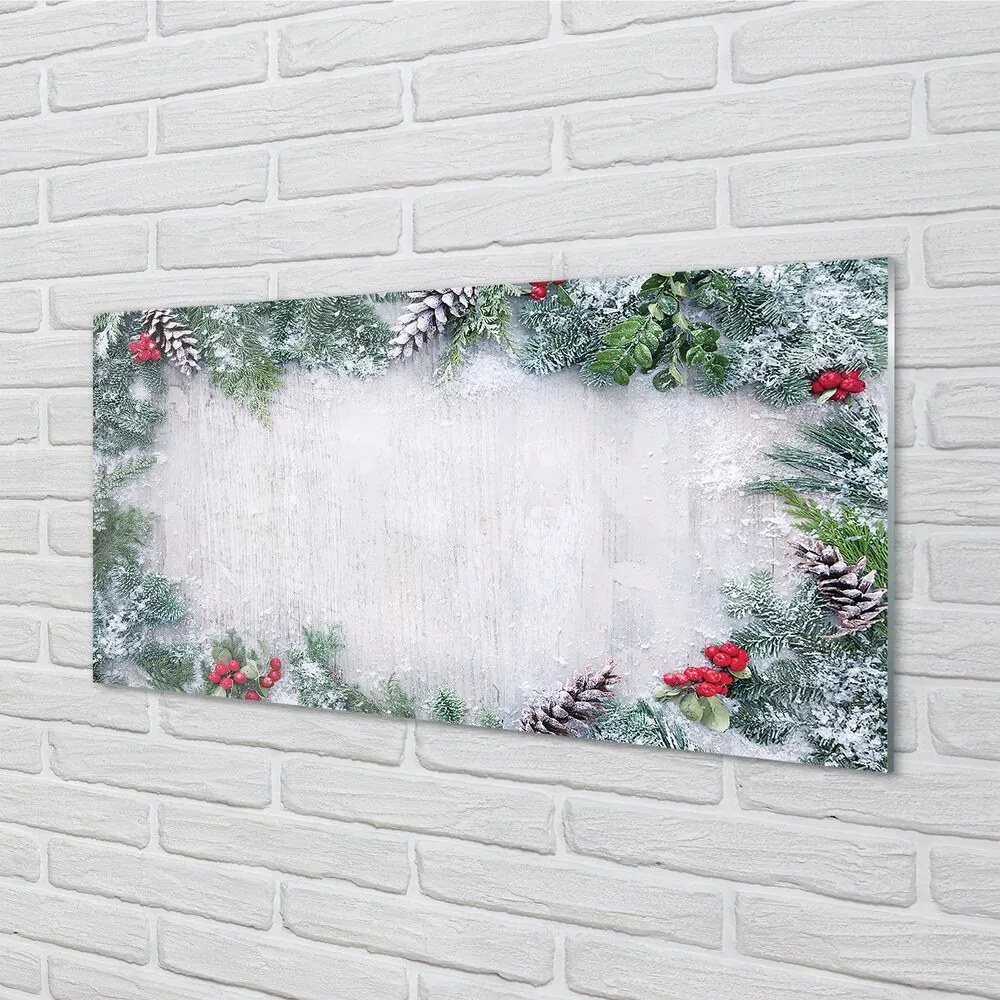 Sklenený obraz Snehové šišky, vetvičky 125x50 cm