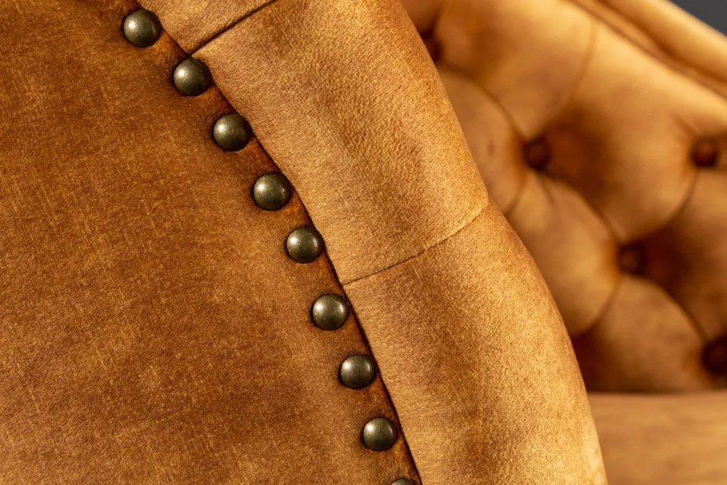 Leňoška CHESTERFIELD, zamatovo horčicovo žltá