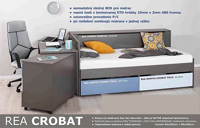 Drevona, posteľ REA CROBAT, s úložným priestorom a perinákom, dub bardolino