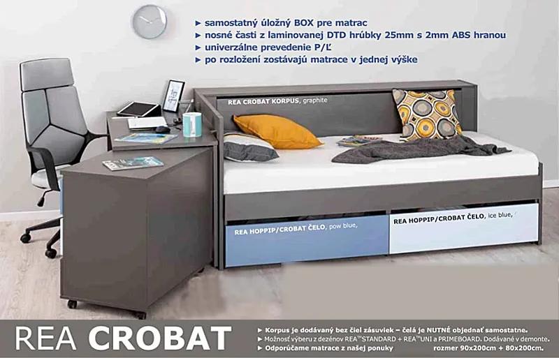 Drevona, posteľ REA CROBAT, s úložným priestorom a perinákom, graphite