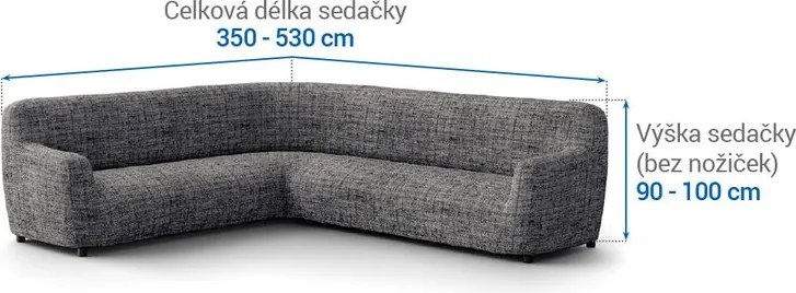 Bielastické poťahy VITTORIA šedá rohová sedačka (š. 350 - 530 cm)