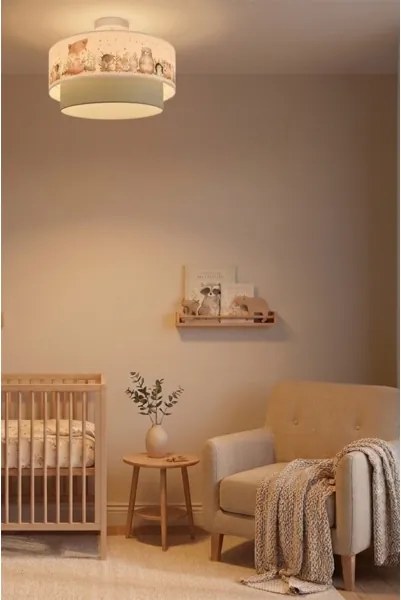 Brilagi-LED Detské prisadené stropné svietidlo BOBO 1xE27/60W/230V Ø 40 cm biela/zelená/so zvieracím motívom