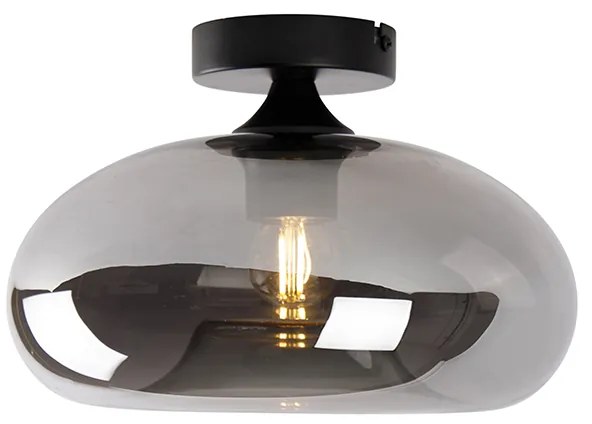 Stropné svietidlo v štýle Art Deco čierne s dymovým sklom - Busa
