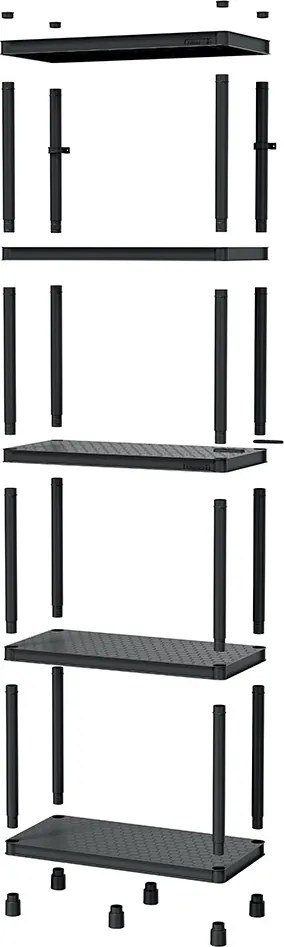 Prosperplast Regál plastový 5 políc STACKARO MIDDLE 74 x 36 x 172,5 cm - čierny