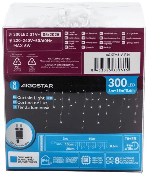 Aigostar - LED vonkajší dekoračný reťaz 75xLED/6W/230V 15x0,6m IP44 studená biela
