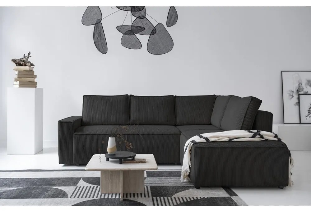 Antracitovosivá menčestrová rozkladacia rohová pohovka (pravý roh) Brave Dave – Miuform