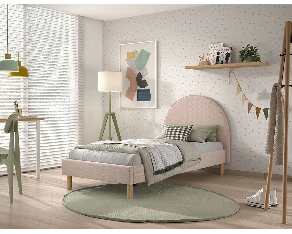 Ružová čalúnená jednolôžková posteľ s roštom 90x200 cm MOON – Vipack