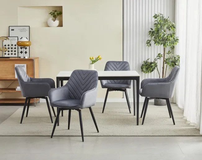 Jedálenská otočná stolička NANA360 zamatová, tmavosivá (čierne nohy)