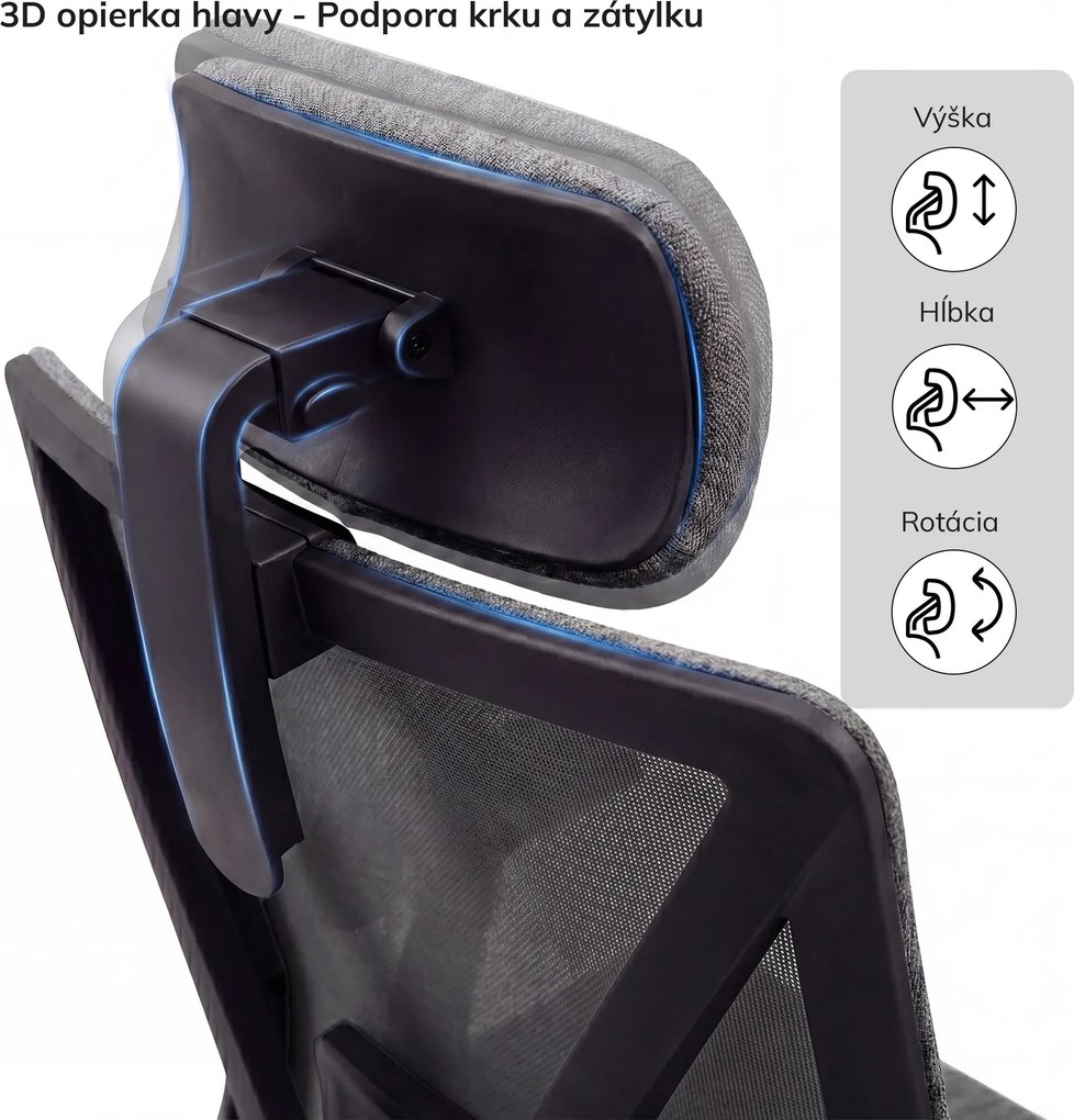 Ergonomická otočná kancelárska stolička, tmavošedá: VECTOR