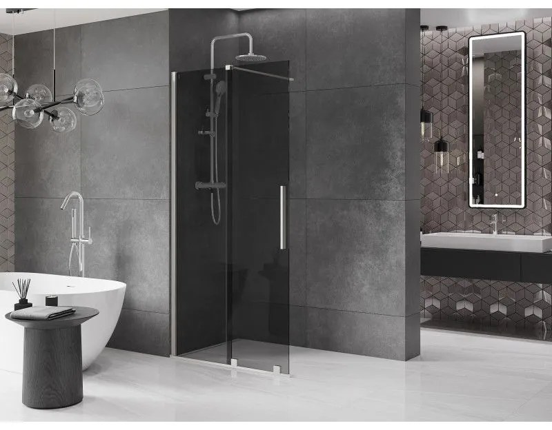 Mexen Velar, sprchová zástena s posuvnými dverami Walk-in 80 x 200 cm, 8mm šedé sklo, brúsená oceľ, 871-080-000-43-97