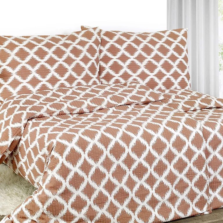 Goldea krepové posteľné obliečky - vzor 454 škoricovo hnedé kosoštvorce 140 x 200 a 70 x 90 cm