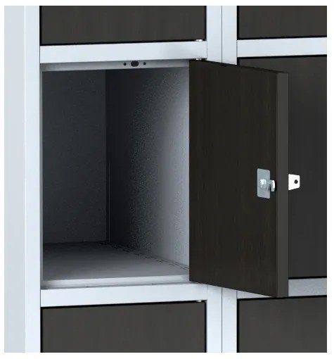 Alfa 3 Šatníková skrinka s úložnými boxami, 5 boxov 300 mm, laminované dvere buk, cylindrický zámok